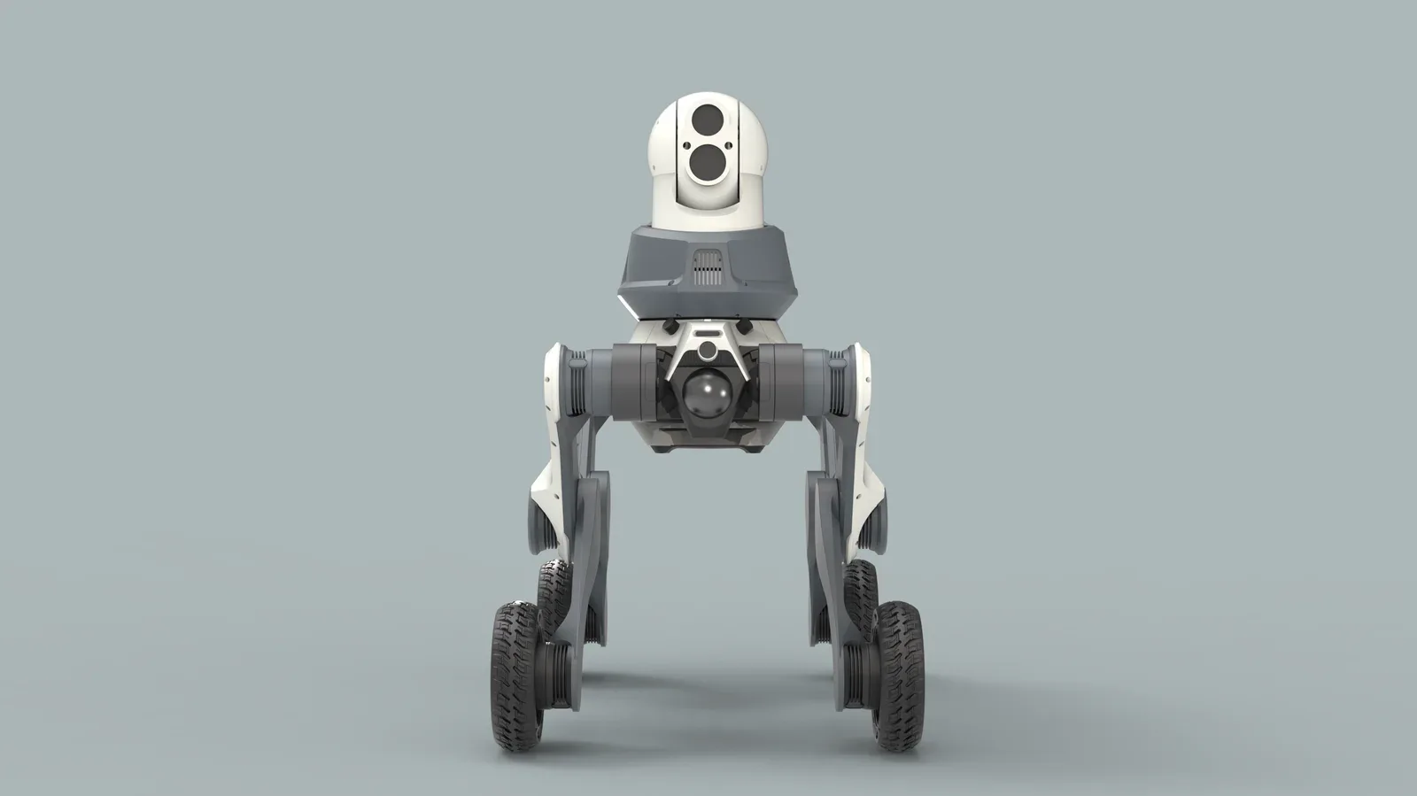 Frontansicht des PUMA M20 Protector mit Rad-Bein-Fahrwerk und PTZ-Sensorkopf
